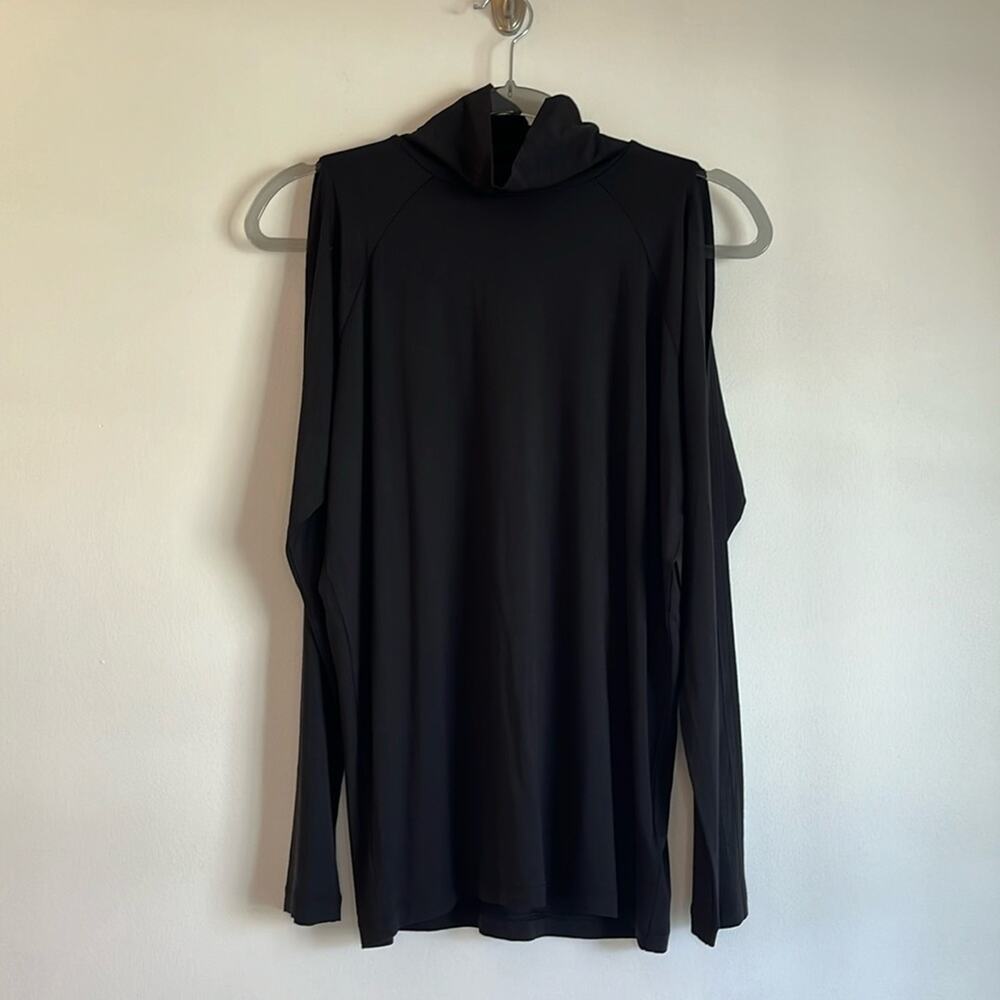 Athleta Cold Shoulder Turtleneck Top Size S Black Long Sleeves Athleisure Active